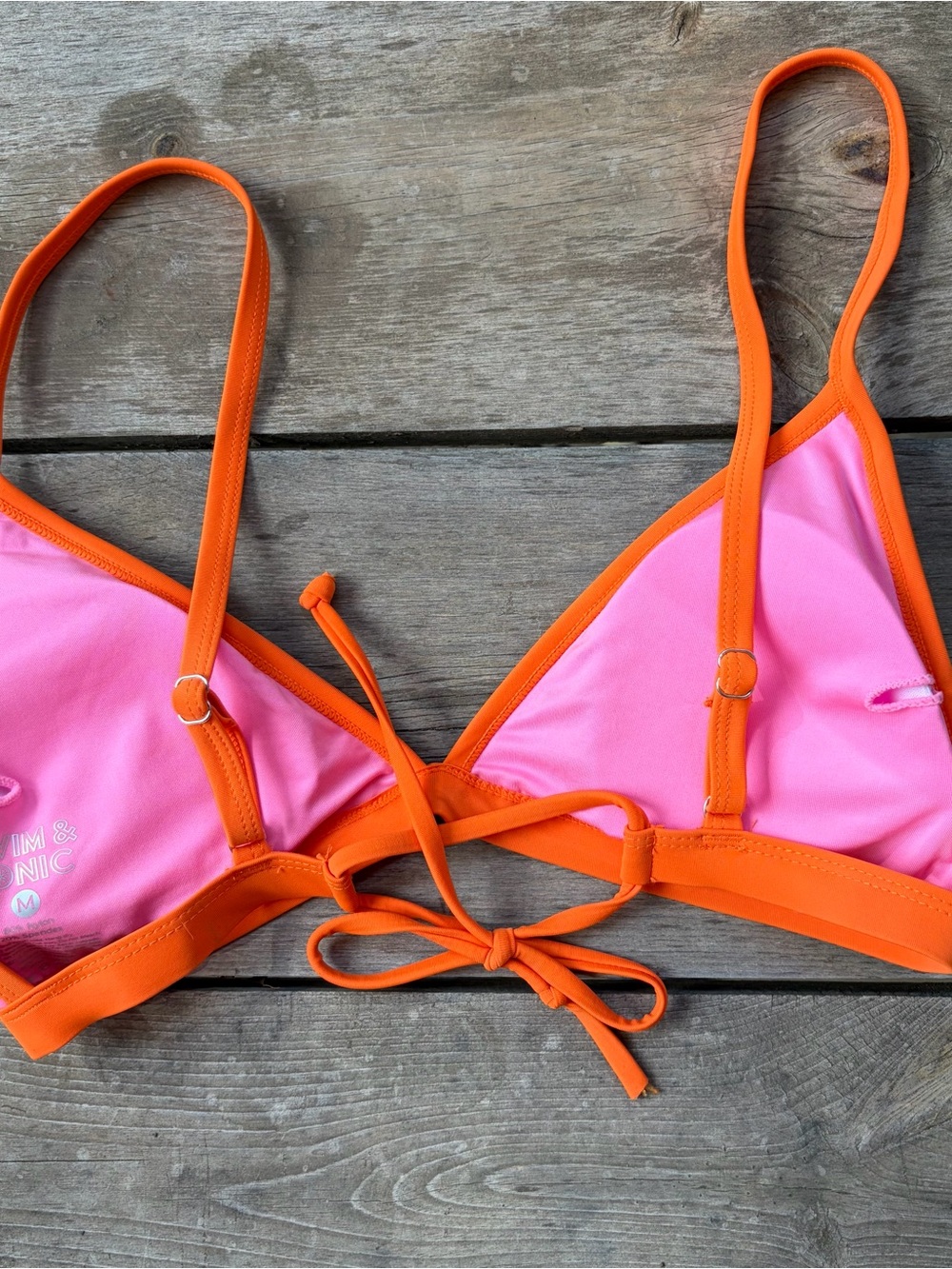 Color-Block Orange & Pink Triangle Bikini Top - Picture 2 of 4